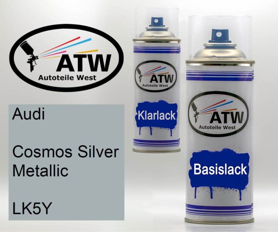 Audi, Cosmos Silver Metallic, LK5Y: 400ml Sprühdose + 400ml Klarlack - Set, von ATW Autoteile West.